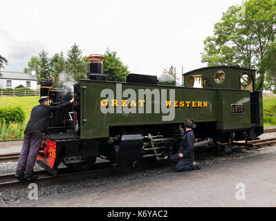 Treno a vapore del 1213, Ponte del Diavolo stazione ferroviaria, Pontarfynach, Aberystwyth, Wales, Regno Unito. Foto Stock