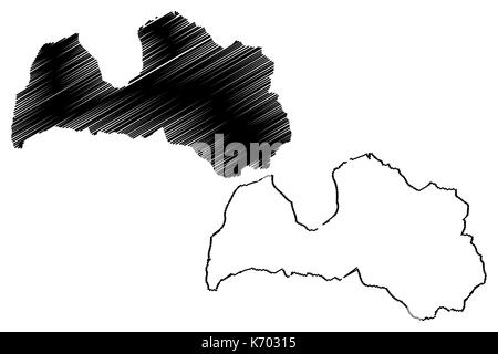 La lettonia mappa illustrazione vettoriale, scribble schizzo della lettonia Illustrazione Vettoriale