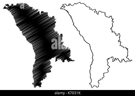 La Moldavia mappa illustrazione vettoriale, scribble schizzo Moldavia Illustrazione Vettoriale