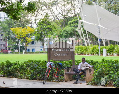Speakers' Corner a Singapore, l'area dove open-air parlare in pubblico, il dibattito e la discussione sono ammessi. Foto Stock
