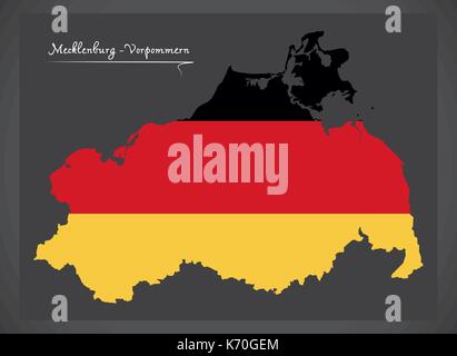 Mecklenburg-vorpommern mappa della Germania con il tedesco bandiera nazionale illustrazione Illustrazione Vettoriale