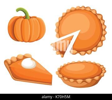 Torte illustrazione vettoriale.azione di rendimento di grazie e di vacanza torta di zucca. felice giorno del ringraziamento tradizionale torta di zucca con panna montata sulla parte superiore del sito web di p Illustrazione Vettoriale