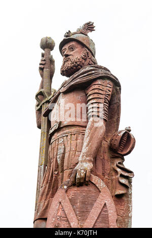 Un primo piano immagine della pietra arenaria rossa William Wallace Monument si trova vicino a Melrose in Scottish Borders. William Wallace era un cavaliere scozzese. Foto Stock