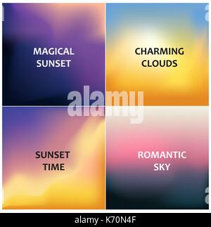 Set di quattro sfondi sfocati. Magico tramonto, affascinante nuvole e tramonto romantico e sky. Illustrazione Vettoriale Illustrazione Vettoriale