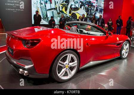 Francoforte, Germania. 12 settembre 2017. Salone Internazionale del motore 2017 (IAA, Internazionale Automobilil-Ausstellung), Giornata Stampa: Ferrari Portofino. Credito: Christian Lademann Foto Stock