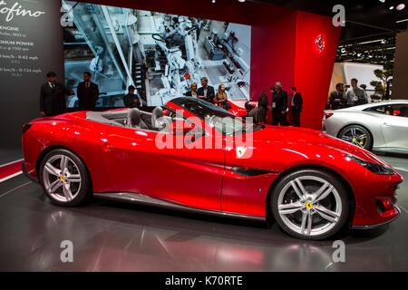 Francoforte, Germania. 12 settembre 2017. Salone Internazionale del motore 2017 (IAA, Internazionale Automobilil-Ausstellung), Giornata Stampa: Ferrari Portofino. Credito: Christian Lademann Foto Stock