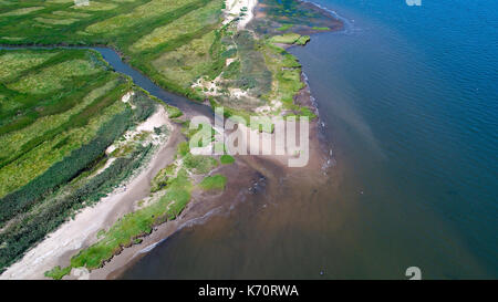 Vista aerea di ingresso alla Palude Salata dall'Oceano Atlantico in unione Beach, New Jersey Foto Stock