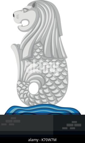 Statua del Merlion su sfondo bianco illustrazione Illustrazione Vettoriale