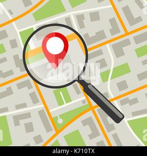 Mappa con lente di ingrandimento Illustrazione Vettoriale