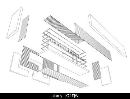 Architetto di disegno 3d di balcone Illustrazione Vettoriale