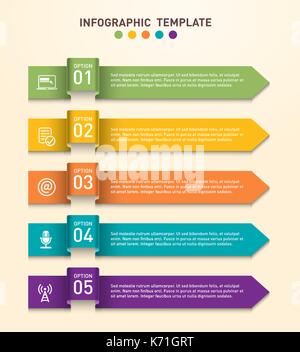 Frecce per affari infographics. vettore banner con 5 opzioni utilizzate nella brochure o volantini e gli schemi o per la presentazione dei modelli. Illustrazione Vettoriale