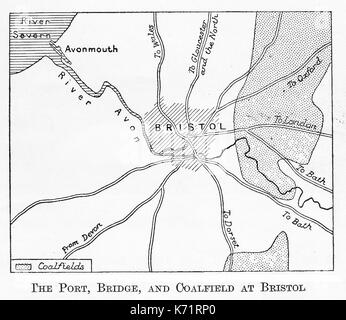 Un 1914 mappa che mostra i bacini nella zona di Bristol, Inghilterra Foto Stock