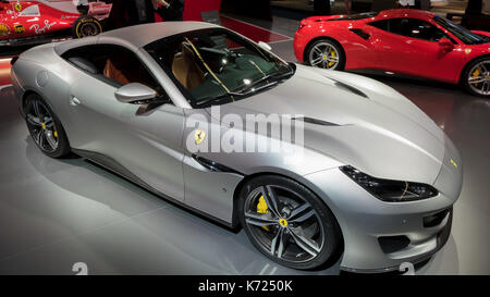 Francoforte, Germania. Xiii Sep, 2017. Ferrari Portofino auto sportiva in anteprima mondiale al salone di Francoforte IAA Motor Show 2017. Credito: JLBvdWOLF/Alamy Live News Foto Stock