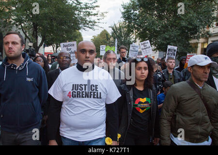 Londra UK 14settembre 2017 le persone prendono parte a una marcia silenziosa per Grenfell Tower le vittime degli incendi nella zona ovest di Londra. Foto Stock