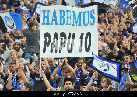 Reggio emilia, Italia. 14 settembre, 2017. atalanta sostenitori durante il match UEFA Europa League tra atalanta e everton a mapei stadium. Il risultato finale . credito: Fabio petrosino/alamy live news Foto Stock