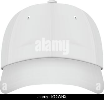 Realistica vista anteriore bianca cappello da baseball isolato su uno sfondo bianco. illustrazione vettoriale. Illustrazione Vettoriale