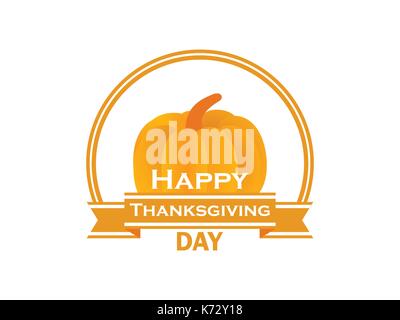 Felice giorno del ringraziamento. zucca e nastro su sfondo bianco. banner celebrativo. illustrazione vettoriale Illustrazione Vettoriale