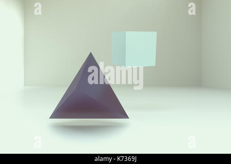 3D rendering astratto del disegno geometrico in forma nella stanza vuota Foto Stock