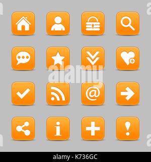 16 Orange icona satinato bianco con segno di base sul quadrato arrotondato pulsante web con riflessione a colori su sfondo. questa illustrazione vettoriale design internet Illustrazione Vettoriale