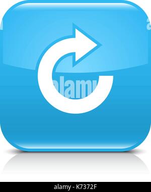 Icona blu con la freccia bianca ripetere, ricaricare, aggiorna, segno di rotazione. impostare 05. il quadrato con angoli arrotondati con il pulsante grigio a riflessione, ombra nera su bianco backgroun Illustrazione Vettoriale