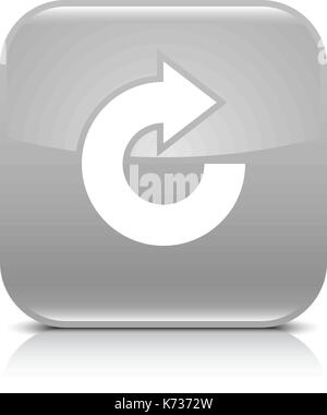 Icona grigia con una freccia bianca ripetere, ricaricare, aggiorna, segno di rotazione. impostare 05. il quadrato con angoli arrotondati con il pulsante grigio a riflessione, ombra nera su bianco backgroun Illustrazione Vettoriale