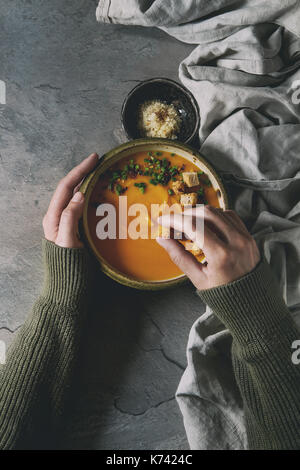 Zucca zuppa di carota Foto Stock