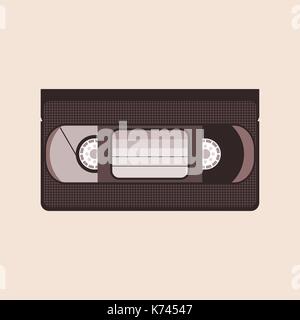 Brown nastro VHS su sfondo beige. Elegante retrò VHS video cassette. Nastro Video con etichetta vuota. Il nastro per videocassette icona. Vintage storage filmato Illustrazione Vettoriale