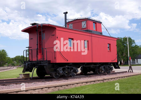 Red railroad caboose Foto Stock