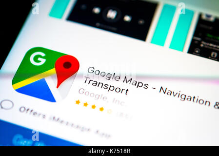 Google maps app nell'app Apple Store, navigazione, app, visualizzazione su uno schermo di un telefono mobile, iphone, ios, smartphone Foto Stock