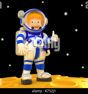 Cartoon spaceman 3d illustrazione. divertente personaggio in tuta spaziale. Foto Stock