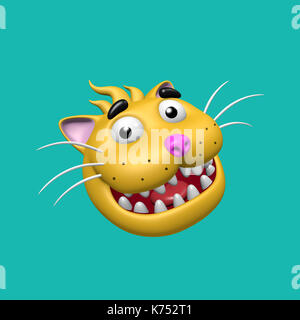 Cartoon sorridente testa cat. 3d illustrazione. funny cool emoticon carattere. allegro pet per web icone e t-shirt. Foto Stock