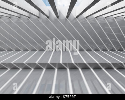 Abstract interno vuoto. Camera con illuminazione a soffitto e configurazione a strisce di ombre, sfondo 3d illustrazione Foto Stock