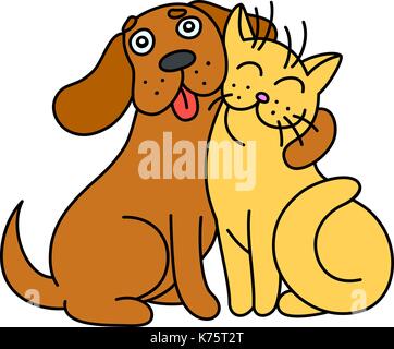 Cute cane abbracci cat. illustrazione vettoriale. Illustrazione Vettoriale