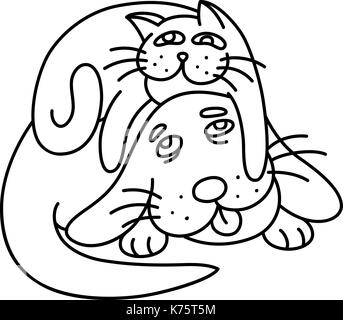 Funny cat posa sul cane. illustrazione vettoriale. Illustrazione Vettoriale