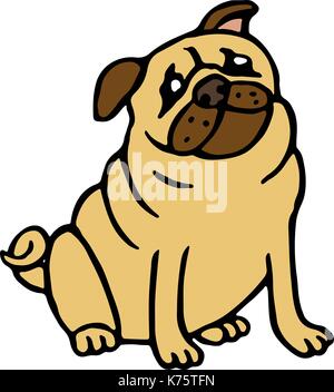 Pug friendly cane. illustrazione vettoriale. funny cartoon fur carattere. contorno a mano libera il disegno digitale carino pet. Illustrazione Vettoriale