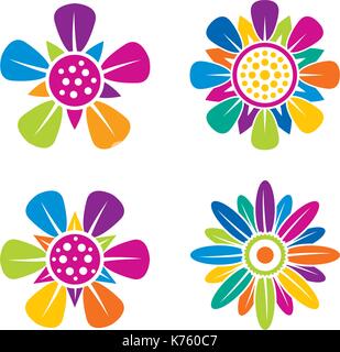 Set di quattro icone di fiori geometrici multicolore su sfondo bianco   immagine vettoriale Illustrazione Vettoriale