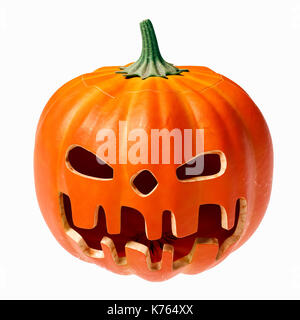 Zucca di Halloween spooky tagliato fuori la faccia Foto Stock