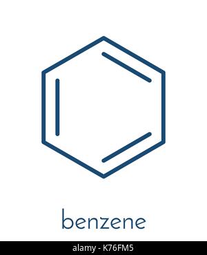 Benzene idrocarburo aromatico molecola. importante nella petrolchimica, componente della benzina. formula scheletrico. Illustrazione Vettoriale