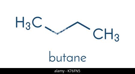 Butano molecola di idrocarburo. comunemente utilizzato come gas combustibile, da soli o in combinazione con propano (GPL, gas di petrolio liquefatto). formula scheletrico. Illustrazione Vettoriale