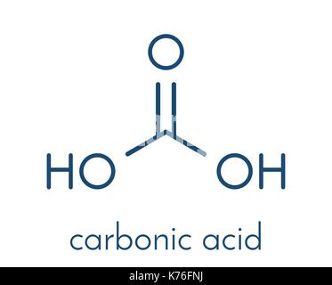 Acido carbonico molecola. formato quando il biossido di carbonio viene sciolto in acqua (acqua gassata). formula scheletrico. Illustrazione Vettoriale