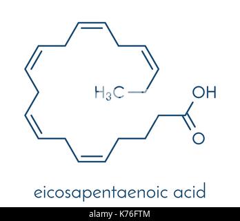 Acido eicasapentaenoic (EPA, acido timnodonic) molecola. polinsaturo acido grasso omega-3, presenti nell'olio di pesce. formula scheletrico. Illustrazione Vettoriale