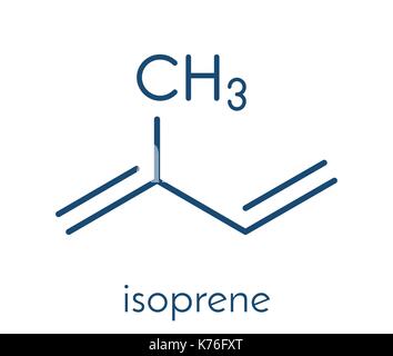 Isoprene, gomma (poliisoprene) building block (monomero). formula scheletrico. Illustrazione Vettoriale