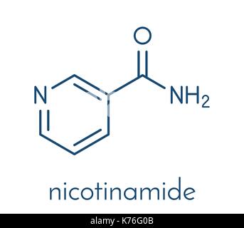 Nicotinammide farmaco e vitamina molecola di formula scheletrico. Illustrazione Vettoriale