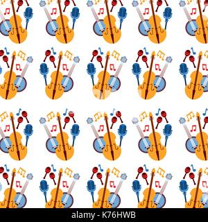 Banjo fiddle microfono nota la musica perfetta immagine modello Illustrazione Vettoriale