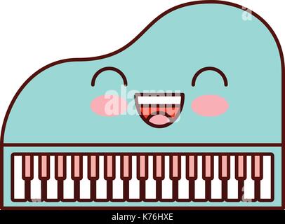 Kawaii musica di pianoforte classico strumento cartoon Illustrazione Vettoriale