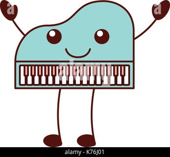 Kawaii musica di pianoforte classico strumento cartoon Illustrazione Vettoriale