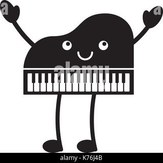 Kawaii musica di pianoforte classico strumento cartoon Illustrazione Vettoriale