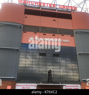 Il Manchester United Football Club di Old Trafford Stadium, a Manchester, in Inghilterra, il 14 settembre 2017. Foto Stock