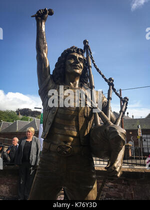 Bon Scott statua, AC/DC, a Kirriemuir in Scozia, il 14 settembre 2017. Foto Stock