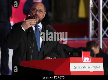 Monaco di Baviera, Germania. Xiv Sep, 2017. spd candidato superiore Martin Schulz è venuto a Monaco di Baviera per parlare al popolo. Credito: Alexander pohl/Pacific press/alamy live news Foto Stock